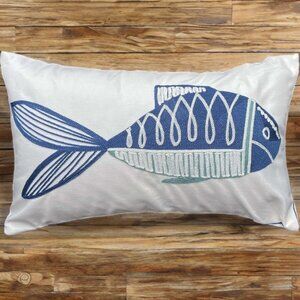 Lumbar Beach Pillow Cover Nautical Coastal Decor Cottage Accent Fish Decoration